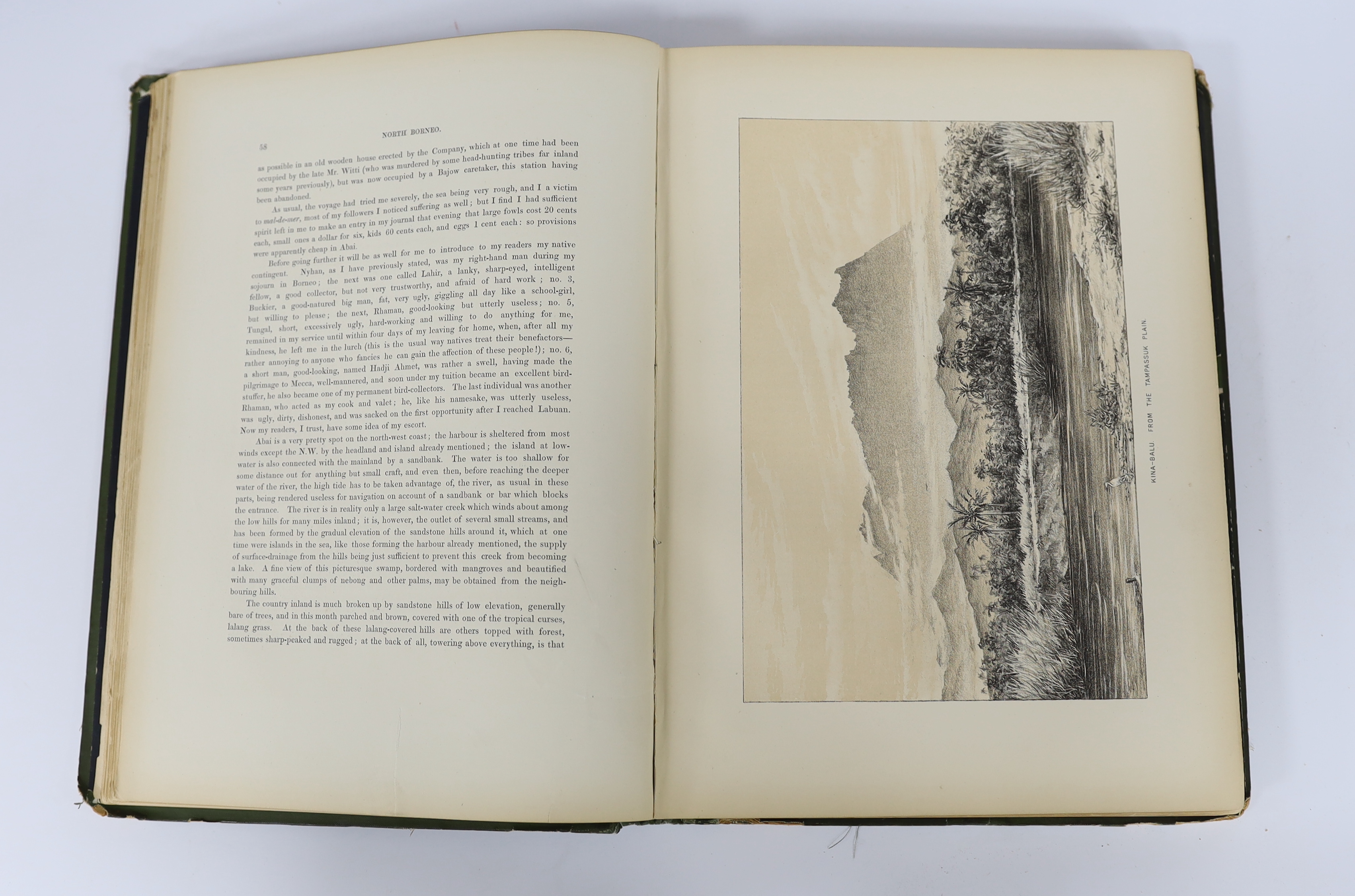 Whitehead, John - Exploration of Mount Kina Balu, North Borneo....32 plates (mostly hand coloured or tinted lithographs), text engravings; publisher's gilt and coloured pictorial cloth, gilt top, roy. 4to. Gurney and Jac